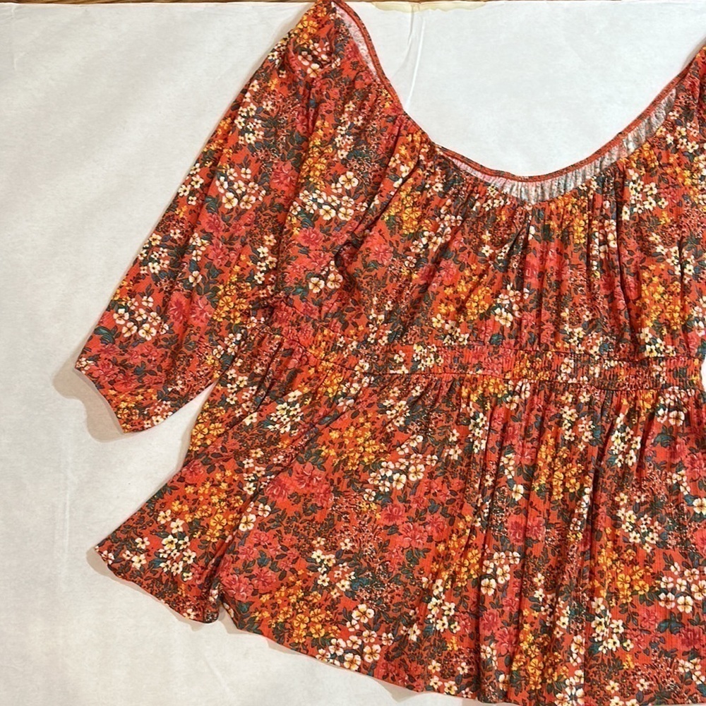 Torrid Romantic Orange Textured Jersey Smocked Waist Top floral NWT 4X Women’s - Picture 8 of 10